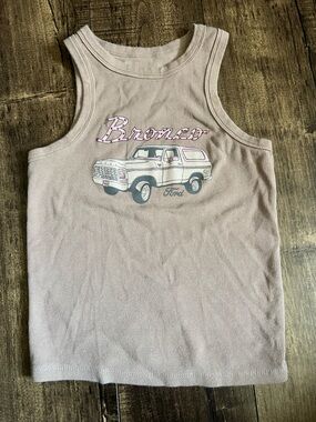Ford Beige Ribbed Tank Top with Pink Accent Truck Graphic